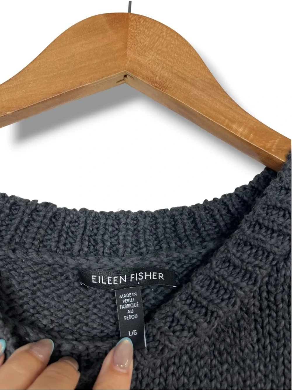 Eileen Fisher Peruvian Organic Cotton Crimp Sweater Grey L Quiet Luxury Slub